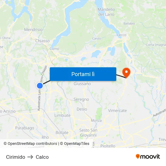 Cirimido to Calco map