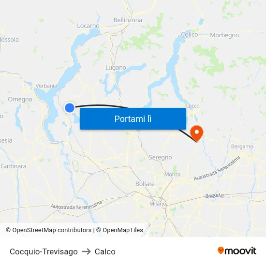 Cocquio-Trevisago to Calco map