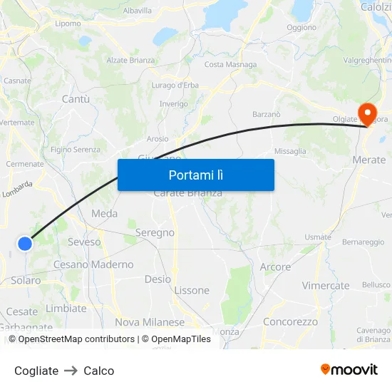 Cogliate to Calco map
