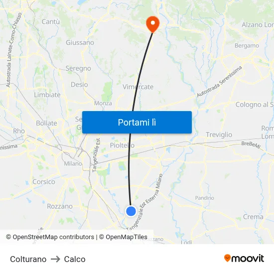 Colturano to Calco map