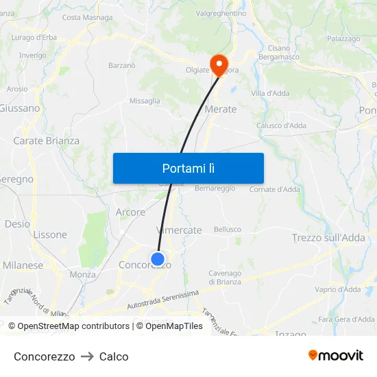 Concorezzo to Calco map