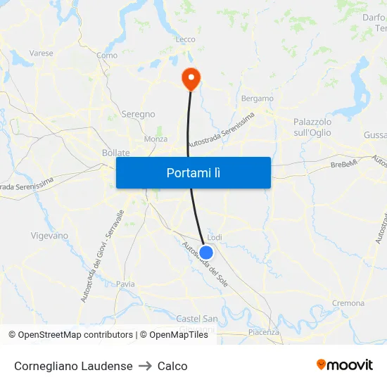 Cornegliano Laudense to Calco map