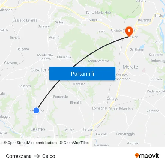 Correzzana to Calco map