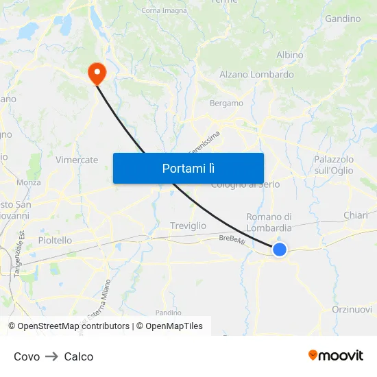 Covo to Calco map