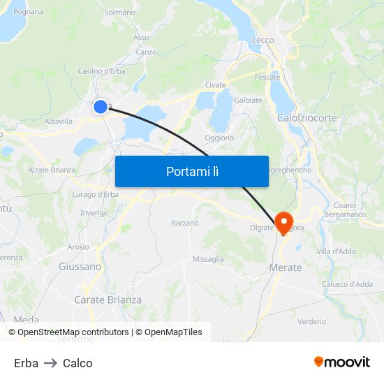 Erba to Calco map