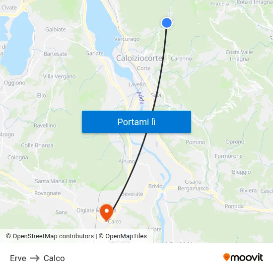 Erve to Calco map