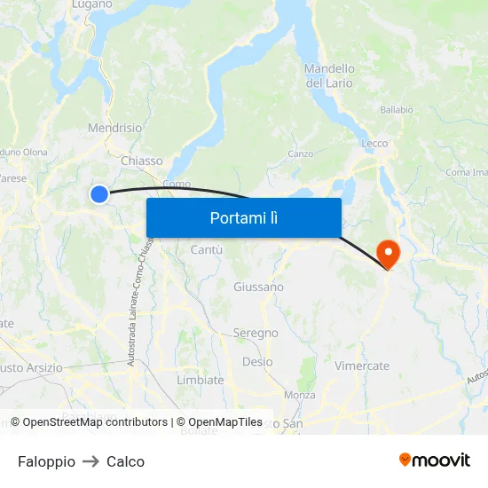 Faloppio to Calco map