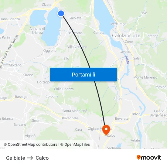 Galbiate to Calco map