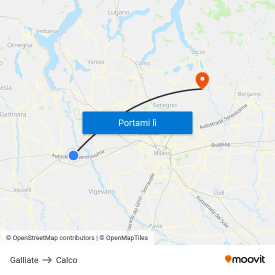 Galliate to Calco map