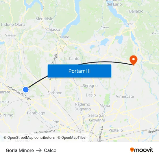Gorla Minore to Calco map