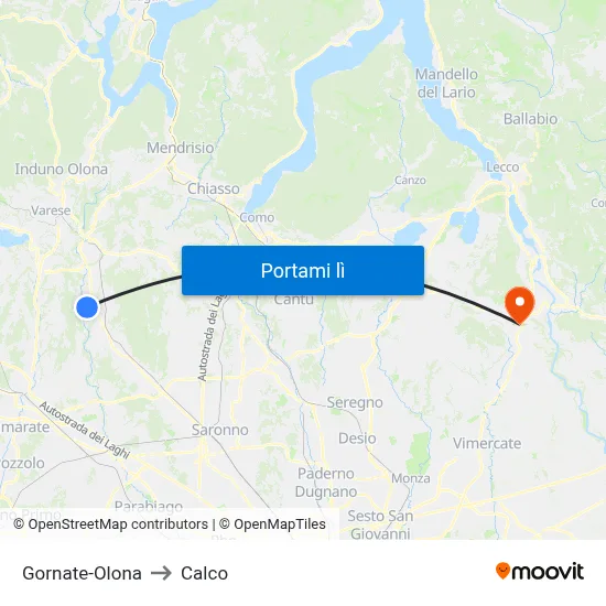 Gornate-Olona to Calco map