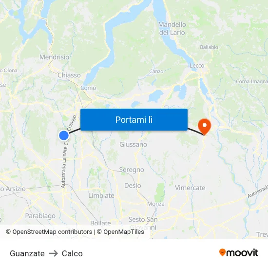 Guanzate to Calco map