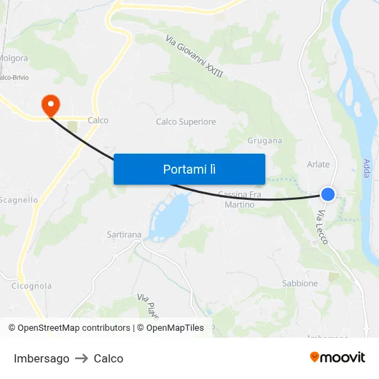 Imbersago to Calco map