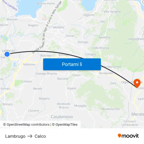 Lambrugo to Calco map