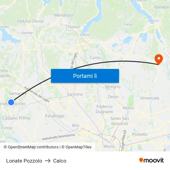 Lonate Pozzolo to Calco map