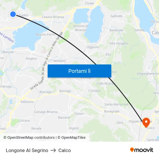 Longone Al Segrino to Calco map