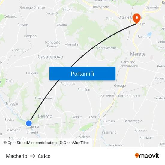 Macherio to Calco map