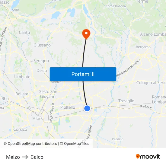 Melzo to Calco map