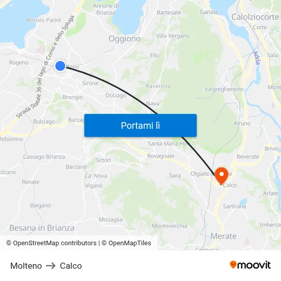 Molteno to Calco map