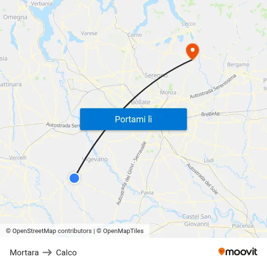 Mortara to Calco map
