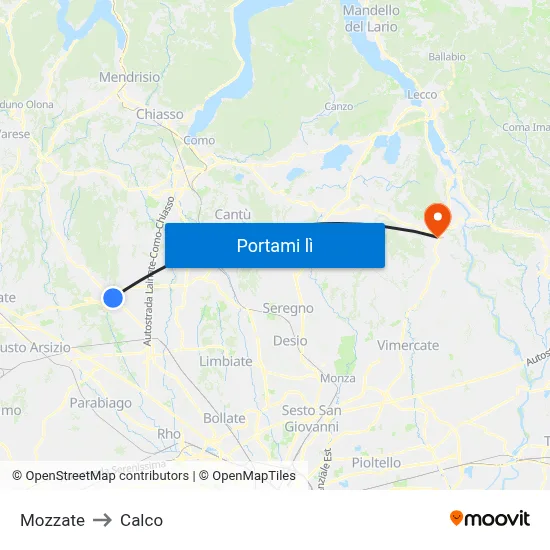 Mozzate to Calco map