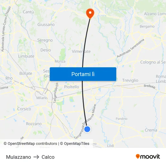 Mulazzano to Calco map