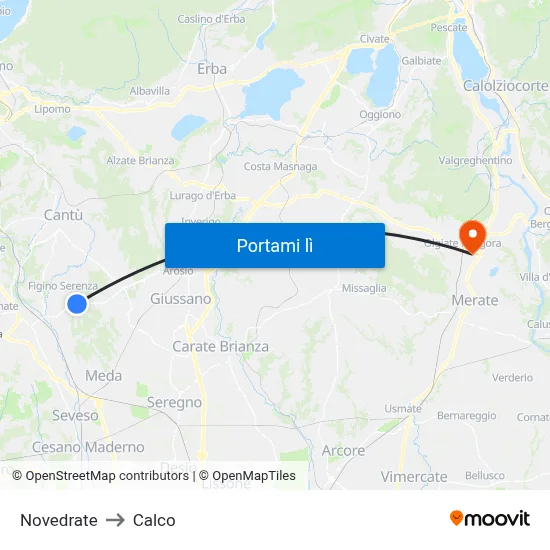 Novedrate to Calco map
