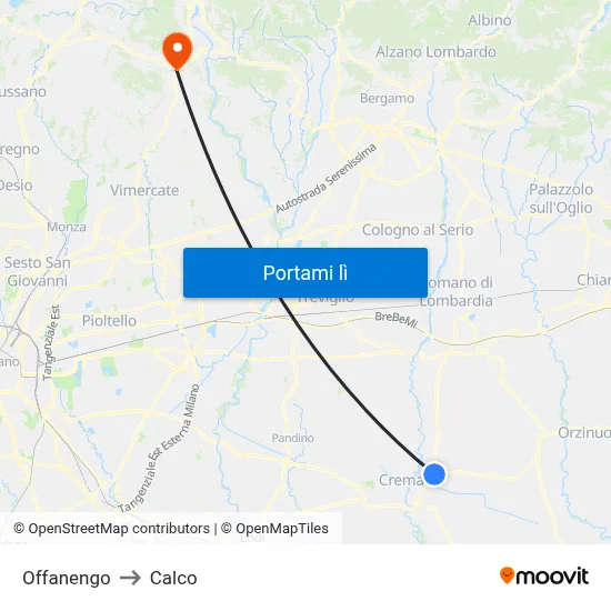 Offanengo to Calco map