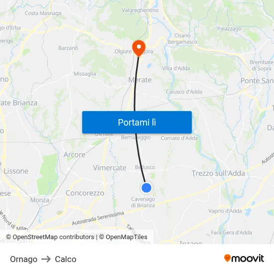 Ornago to Calco map