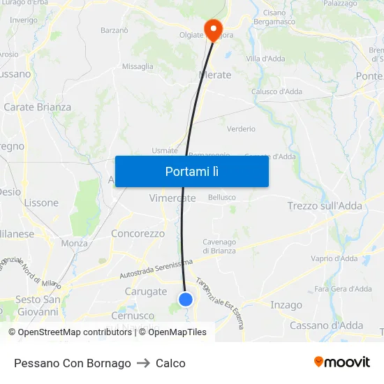Pessano Con Bornago to Calco map