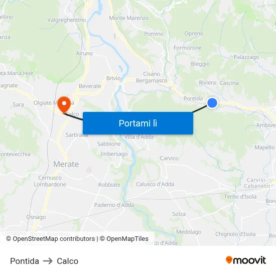 Pontida to Calco map