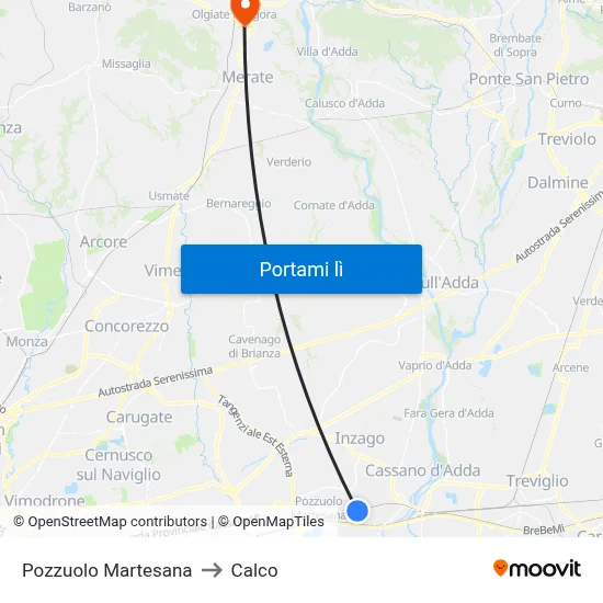 Pozzuolo Martesana to Calco map