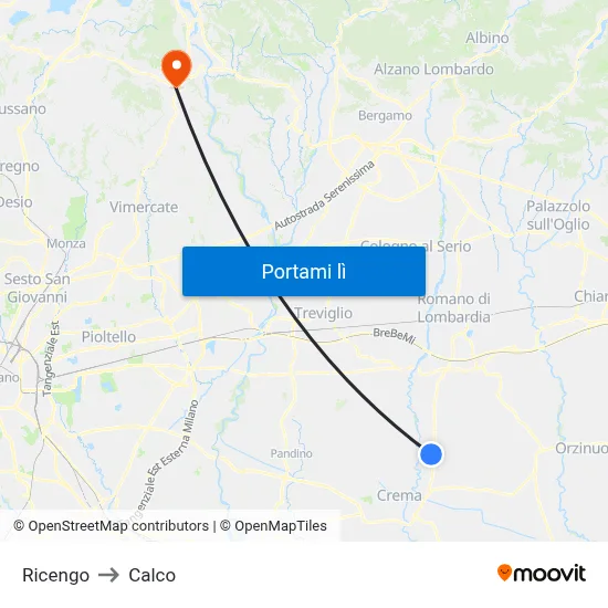 Ricengo to Calco map