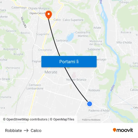 Robbiate to Calco map