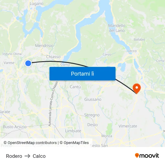 Rodero to Calco map