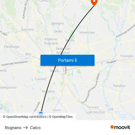 Rognano to Calco map