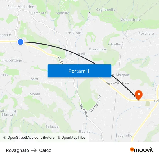 Rovagnate to Calco map