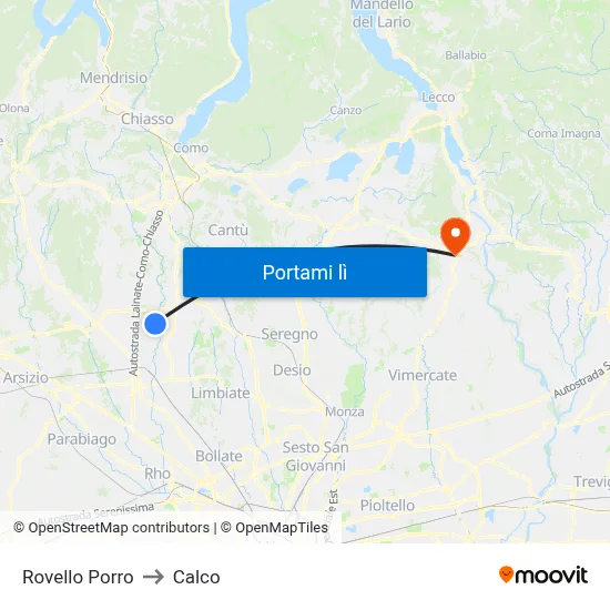 Rovello Porro to Calco map