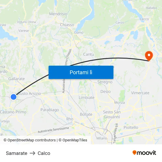 Samarate to Calco map