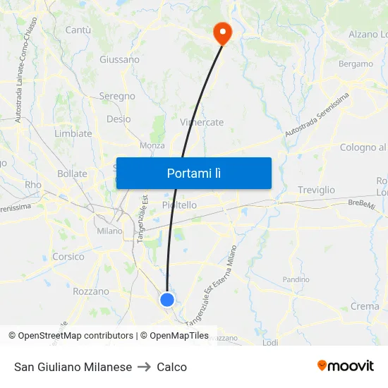 San Giuliano Milanese to Calco map