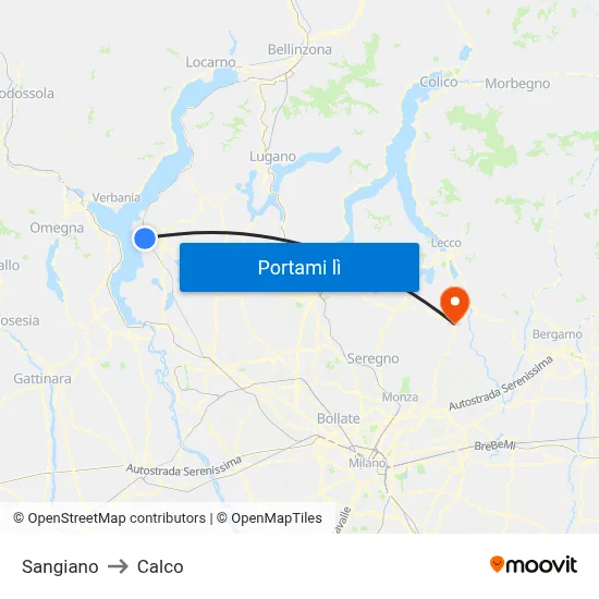 Sangiano to Calco map