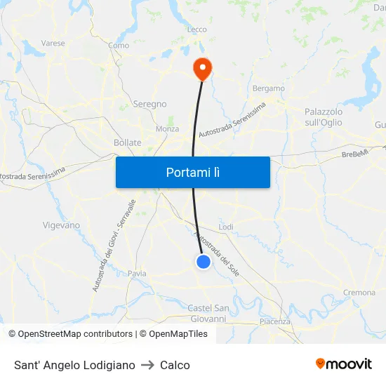 Sant' Angelo Lodigiano to Calco map