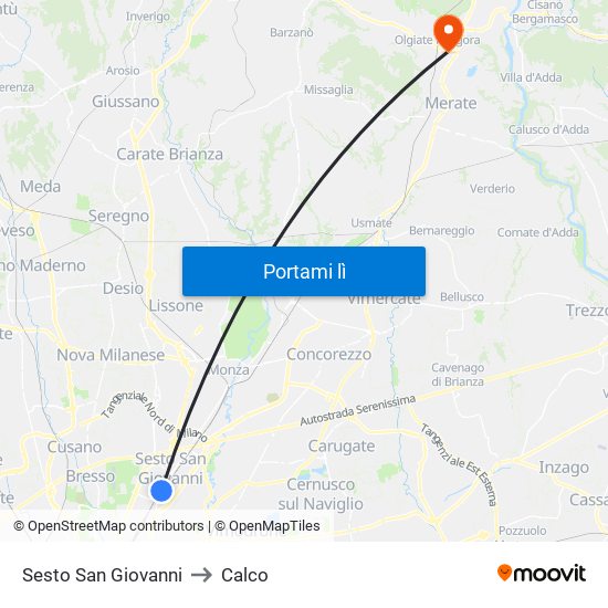 Sesto San Giovanni to Calco map