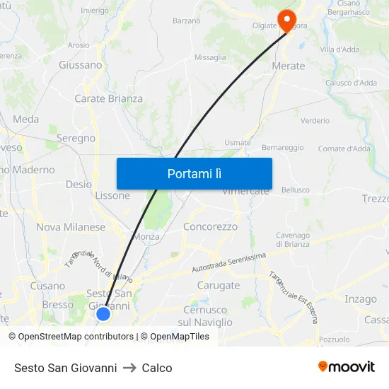 Sesto San Giovanni to Calco map