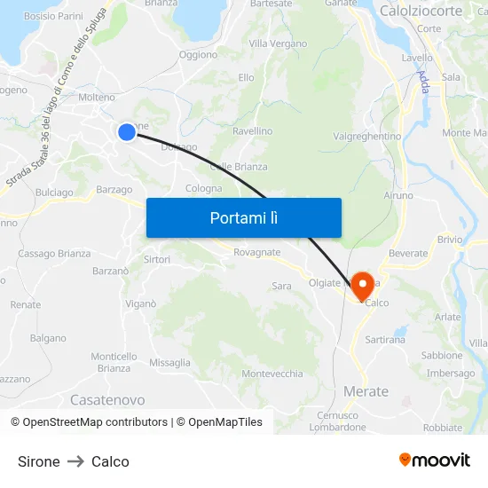 Sirone to Calco map