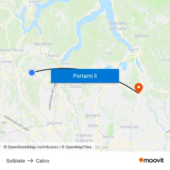 Solbiate to Calco map