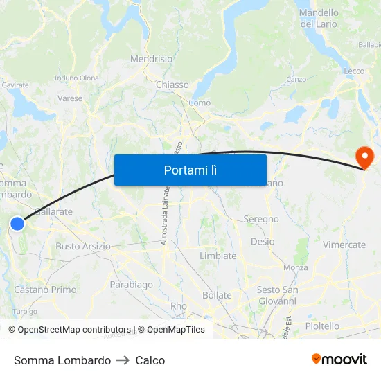 Somma Lombardo to Calco map