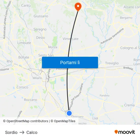 Sordio to Calco map