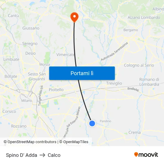 Spino D' Adda to Calco map