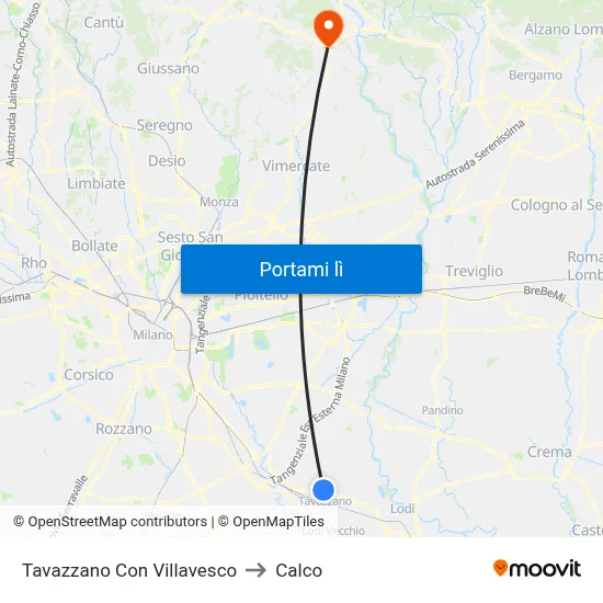 Tavazzano Con Villavesco to Calco map